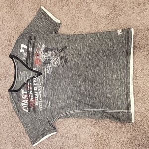 Project Raw Grey White Red Button V-Neck Tee Medium